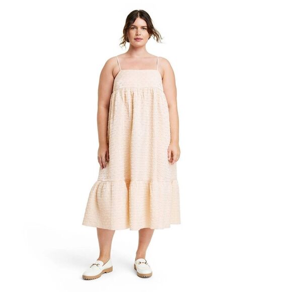 Kika Vargas Textured Empire Waist Midi Dress size 1X Cream Sleeveless - Picture 1 of 11